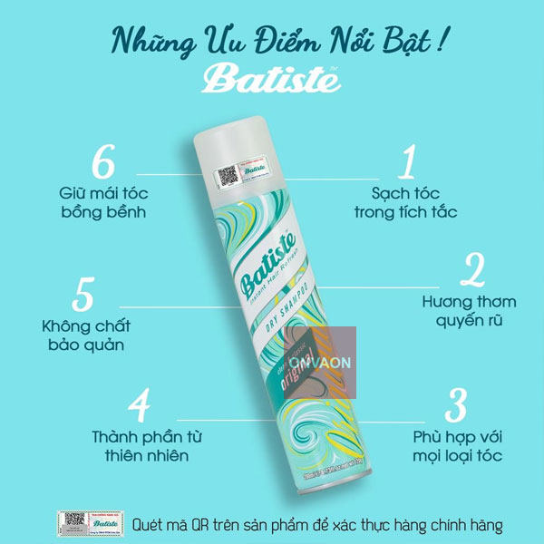 Dau goi kho Batiste Dry Shampoo Original 4