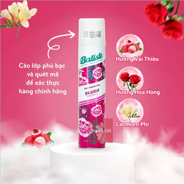 Thanh phan dau goi Batiste Dry Shampoo Blush